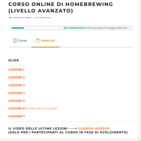 Schermata corso hb materiale didattico